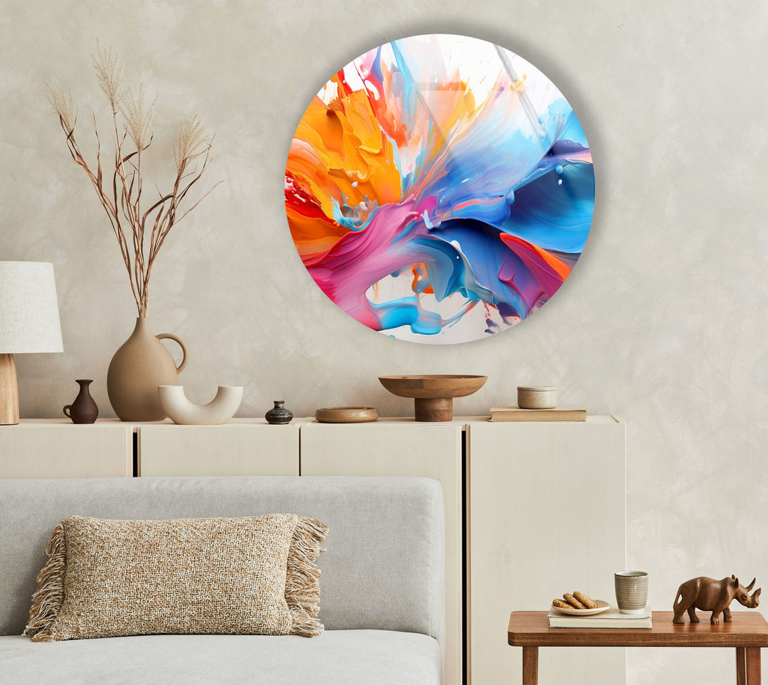 Abstract Round Orange & Blue Glass Wall Art print on glass, glass printed photos
