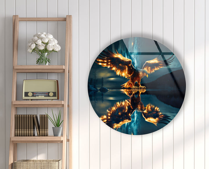 Golden Eagle Abstract Round Glass Wall Art Glass Printing Wall Art, Print photos on glass
