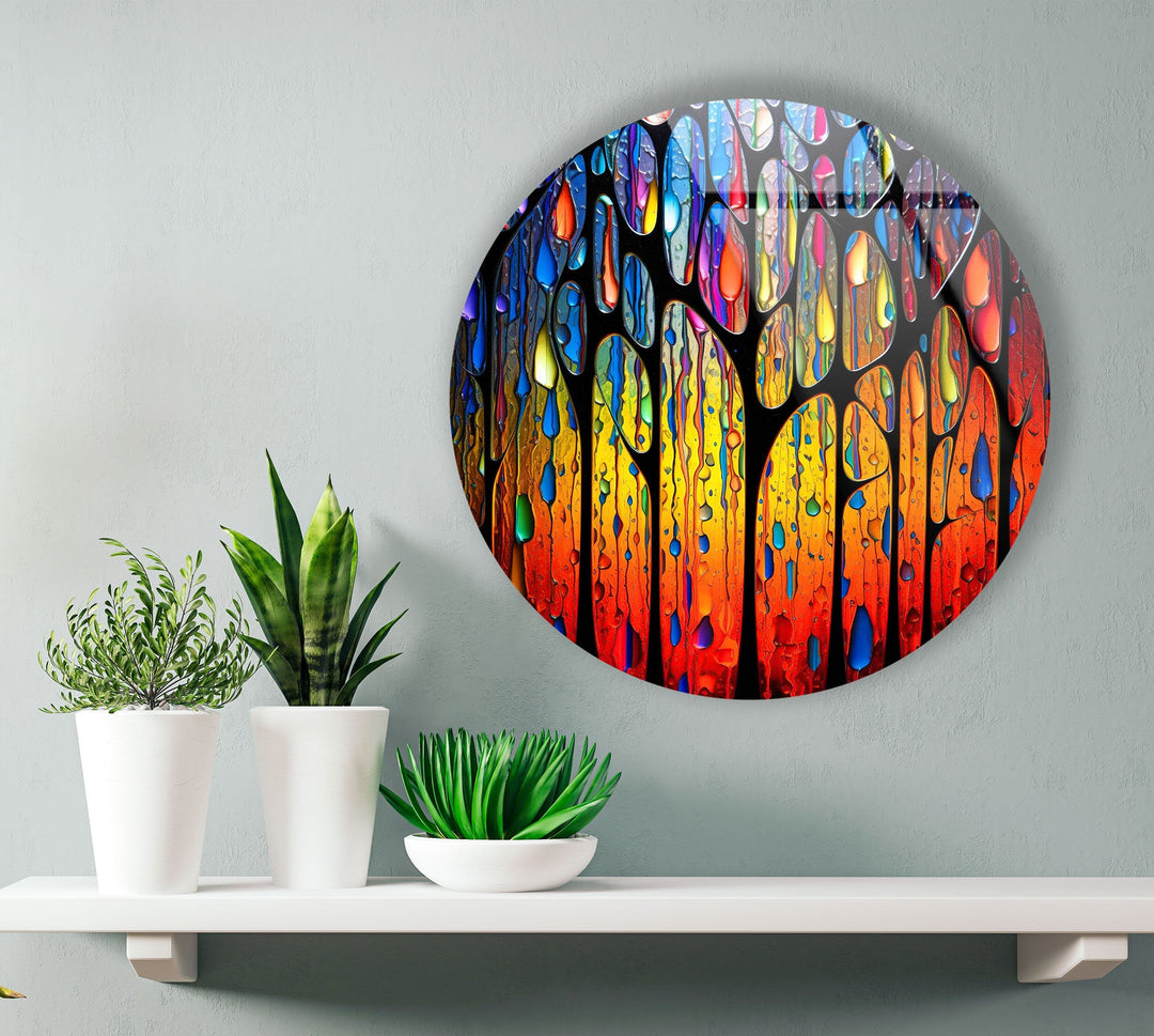 Stained Round Raining Paint Glass Wall Art Glass Printing Wall Art, Print photos on glass
