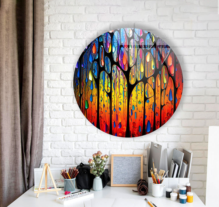 Stained Round Raining Paint Glass Wall Art glass pictures for Wall, glass prints wall art
