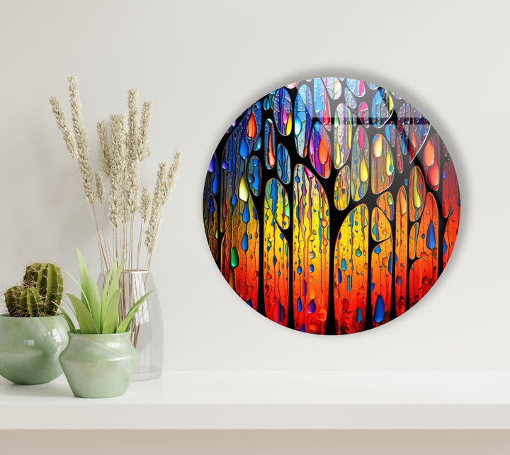 Stained Round Raining Paint Glass Wall Art custom glass pictures, glass art prints
