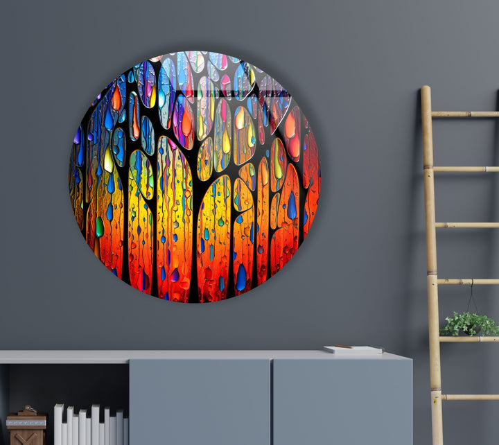 Stained Round Raining Paint Glass Wall Art photo print on glass, prints on glass wall art
