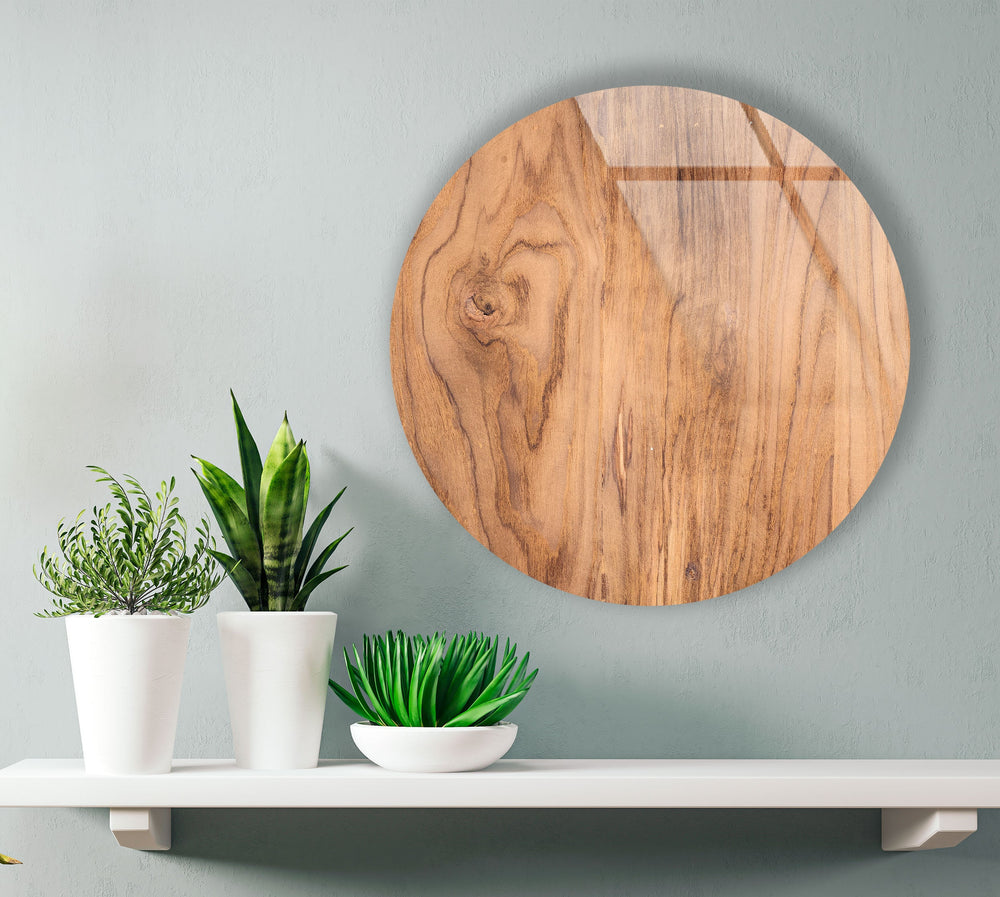 Light Brown Wooden Round Glass Wall Art picture on glass wall art, photos printed on glass
