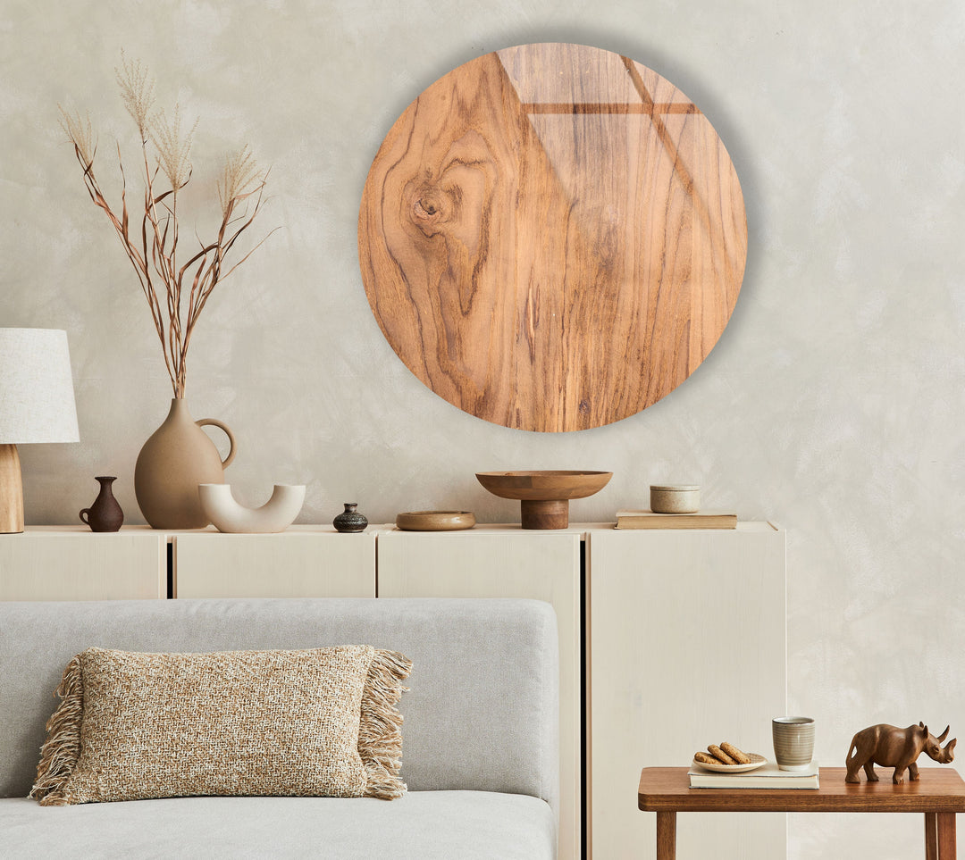 Light Brown Wooden Round Glass Wall Art large glass photo prints, glass wall photos
