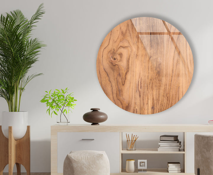 Light Brown Wooden Round Glass Wall Art glass photo prints, glass picture prints
