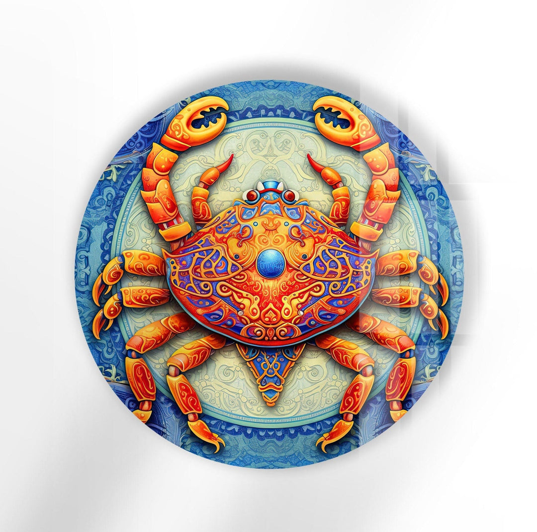 Crab Stained Round Glass Wall Art glass photo prints, glass picture prints
