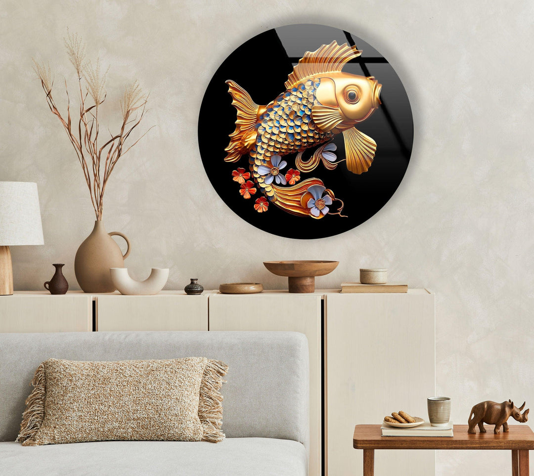 Golden Fish Round Glass Wall Art art glass wall art, glass wall art pictures
