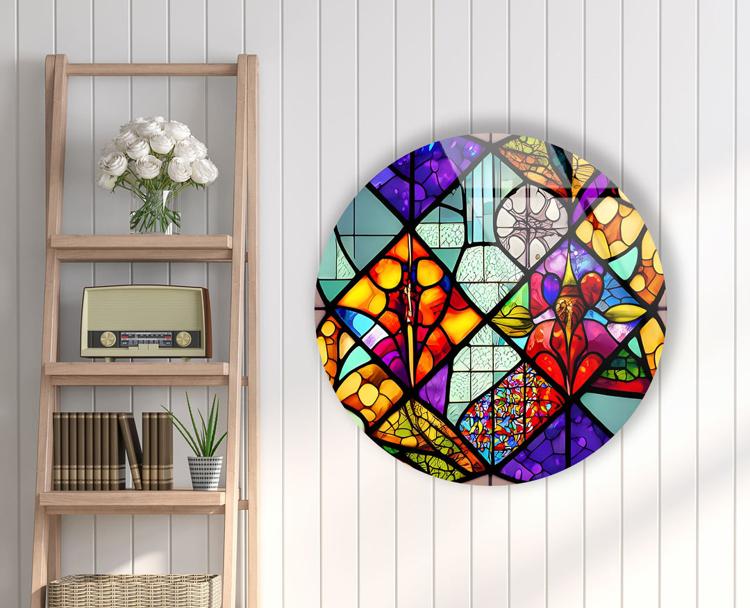 Colorful Shapes And Patterns Stained Round Glass Wall Art art glass wall art, glass wall art pictures
