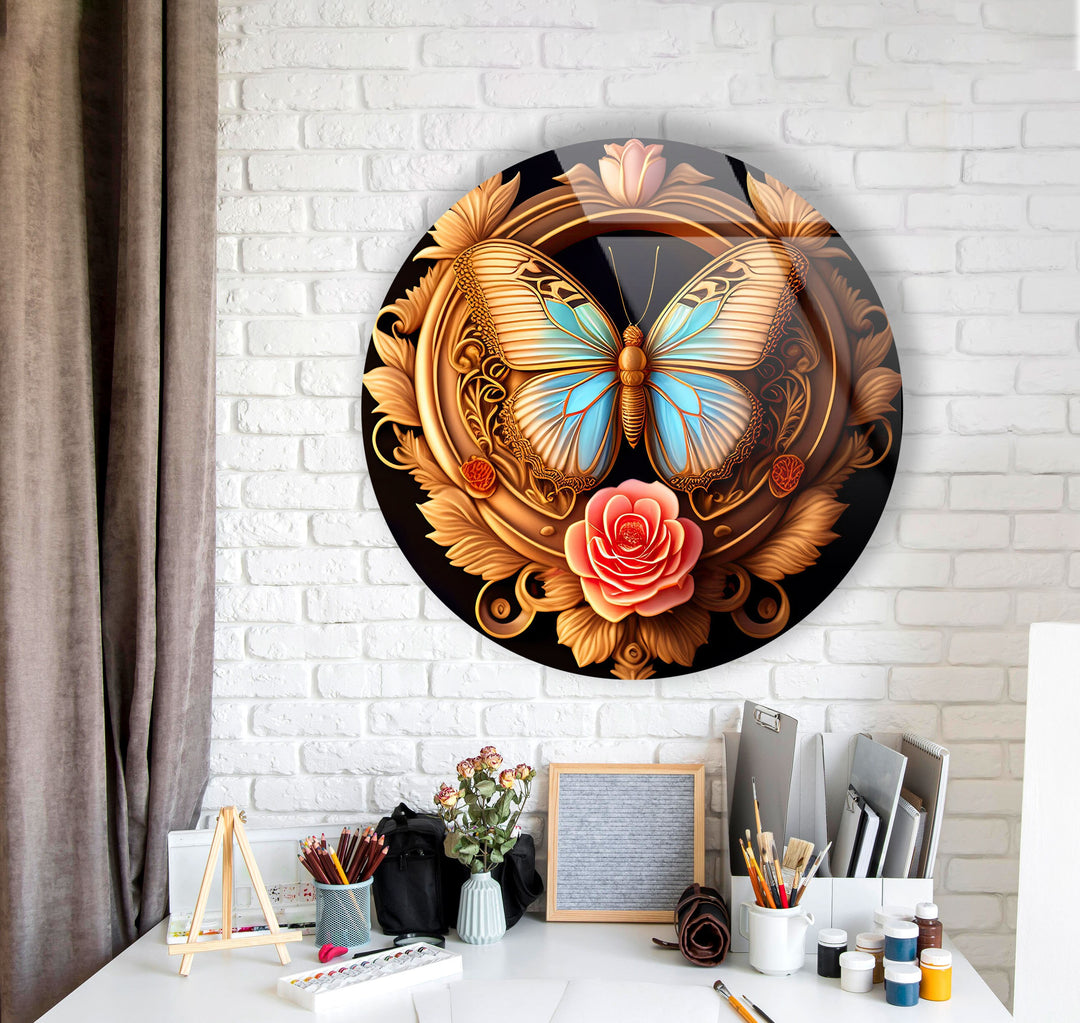 Butterfly Round Abstract Glass Wall Art photo print on glass, prints on glass wall art
