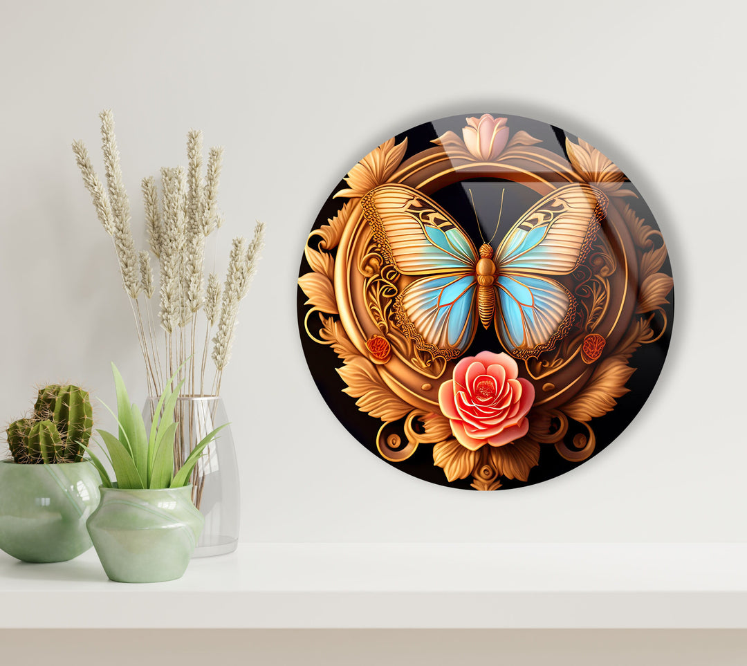 Butterfly Round Abstract Glass Wall Art large glass photo prints, glass wall photos
