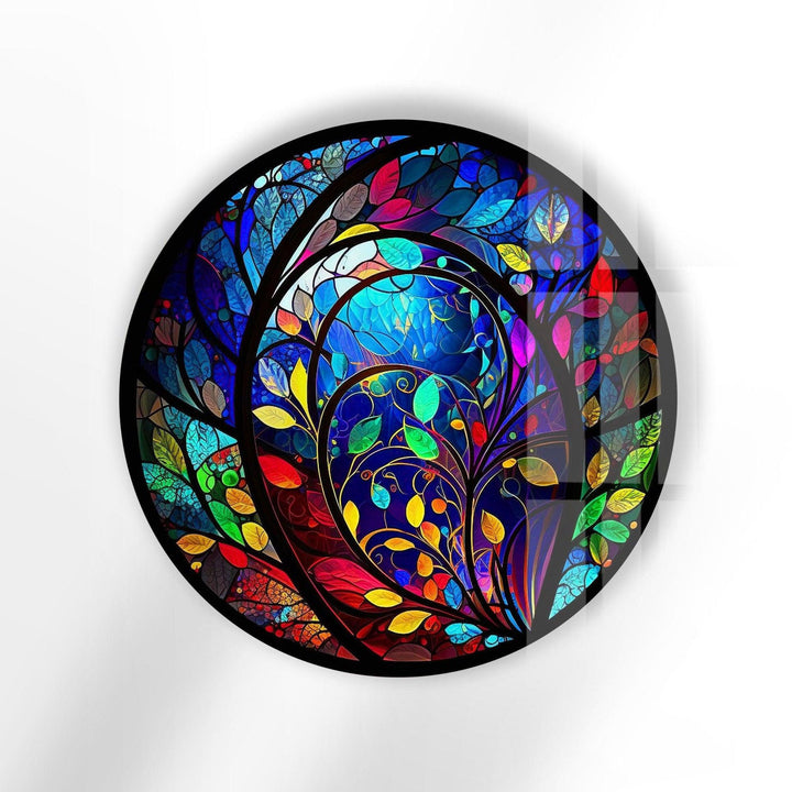 Circular Stained with Tree Round Glass Wall Art stained glass wall art, stained glass wall decor
