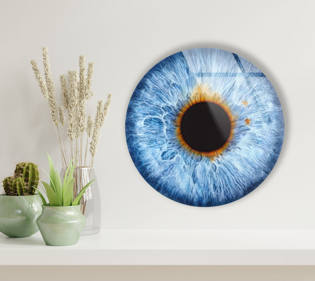 Realistic Blue Eye Round Glass Wall Art glass photo prints, glass picture prints
