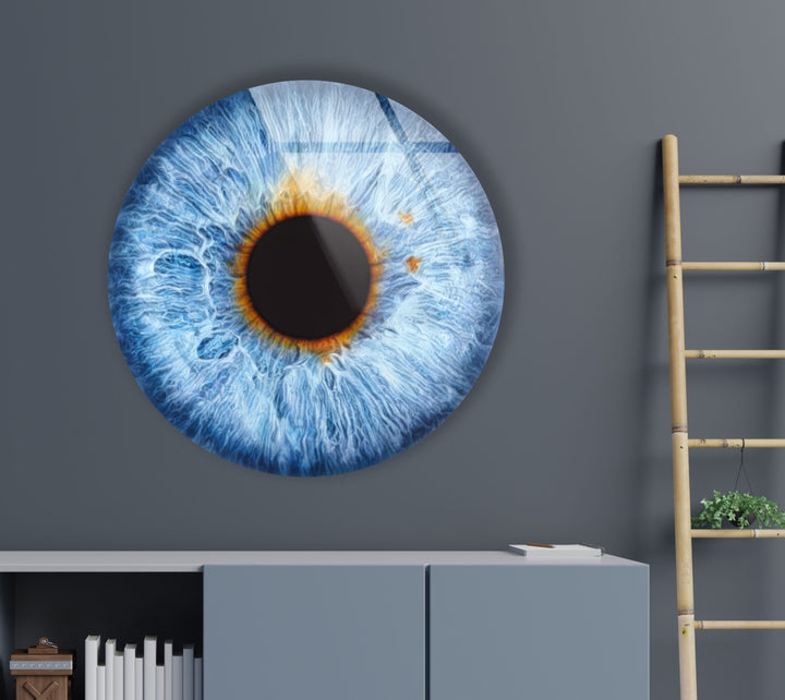 Realistic Blue Eye Round Glass Wall Art glass pictures for Wall, glass prints wall art
