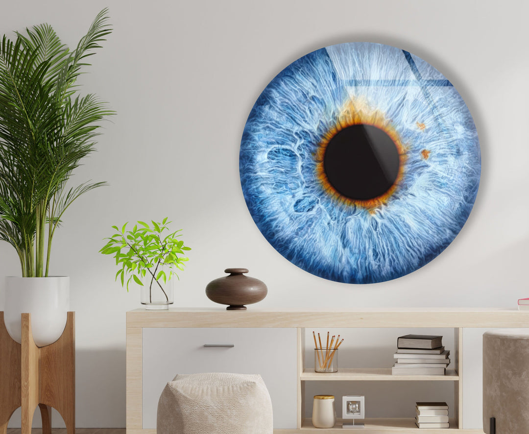 Realistic Blue Eye Round Glass Wall Art custom glass pictures, glass art prints
