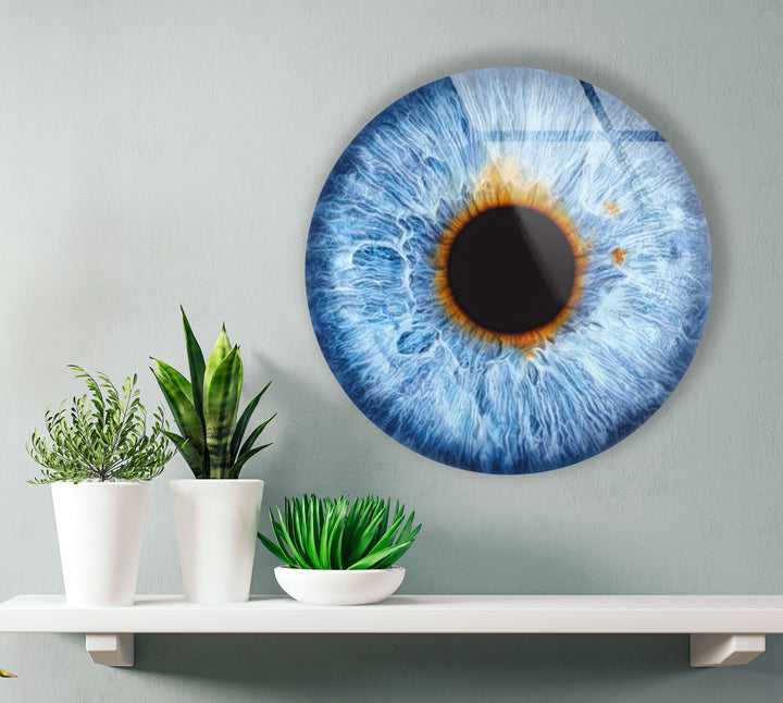 Realistic Blue Eye Round Glass Wall Art large glass photo prints, glass wall photos
