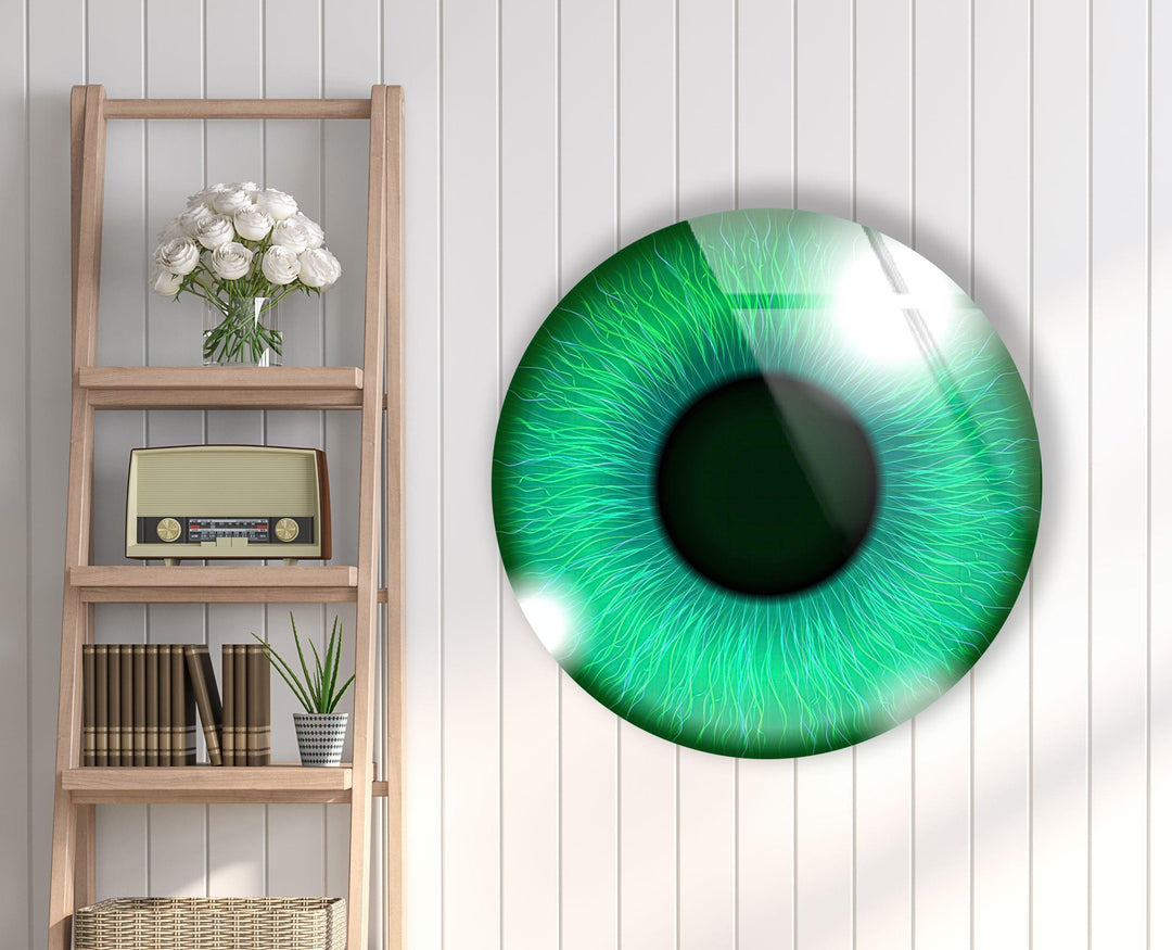 Green Eye Round Glass Wall Art glass pictures for Wall, glass prints wall art
