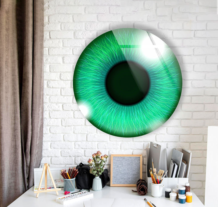 Green Eye Round Glass Wall Art glass image printing, glass prints from photos
