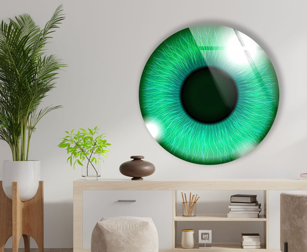 Green Eye Round Glass Wall Art glass art painting, glass art for the Wall
