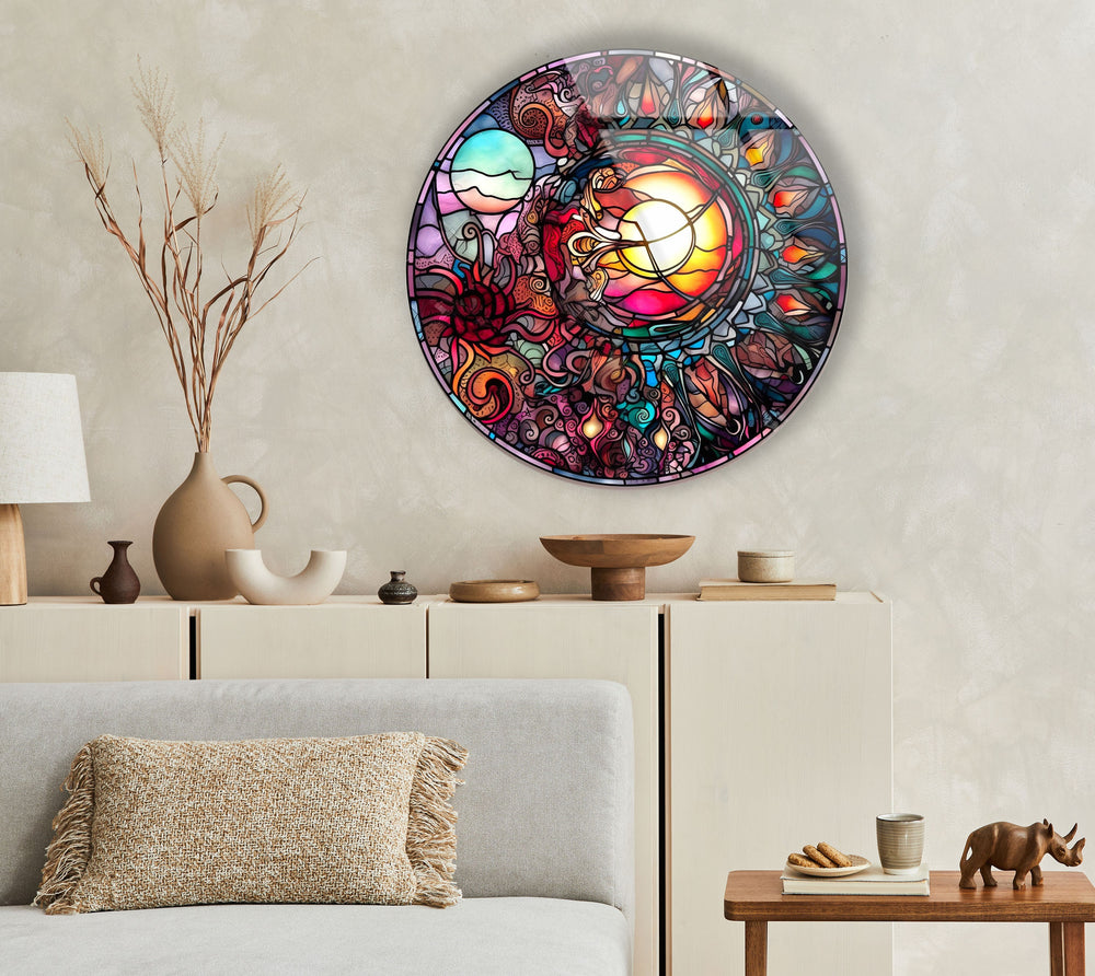 Stained Design Round Glass Wall Art stained glass wall art, stained glass wall decor
