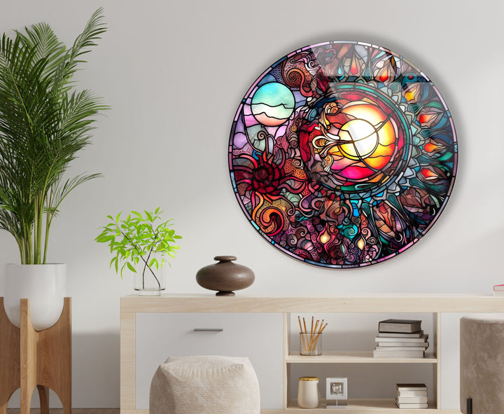 Stained Design Round Glass Wall Art glass photo prints, glass picture prints
