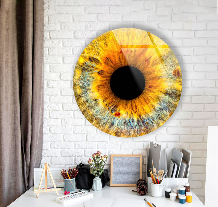 Yellow Eye Round Glass Wall Art glass photo prints, glass picture prints
