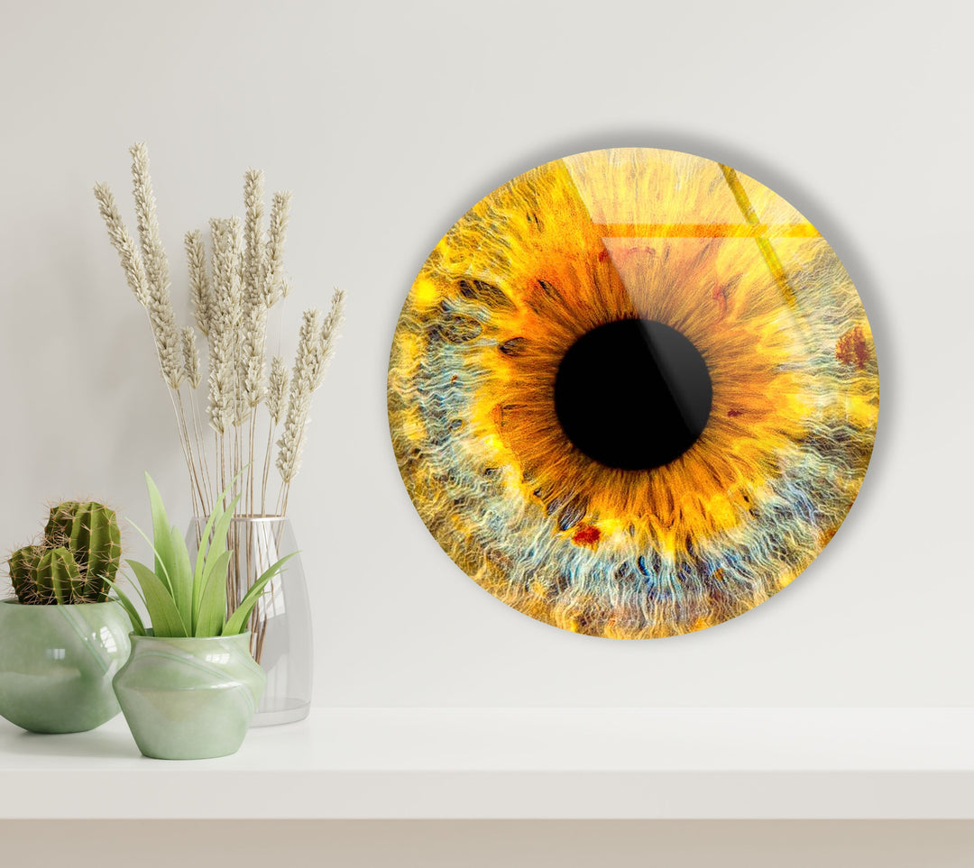 Yellow Eye Round Glass Wall Art glass image printing, glass prints from photos
