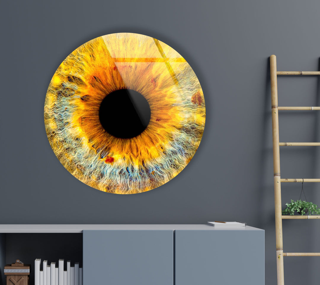 Yellow Eye Round Glass Wall Art glass pictures for Wall, glass prints wall art
