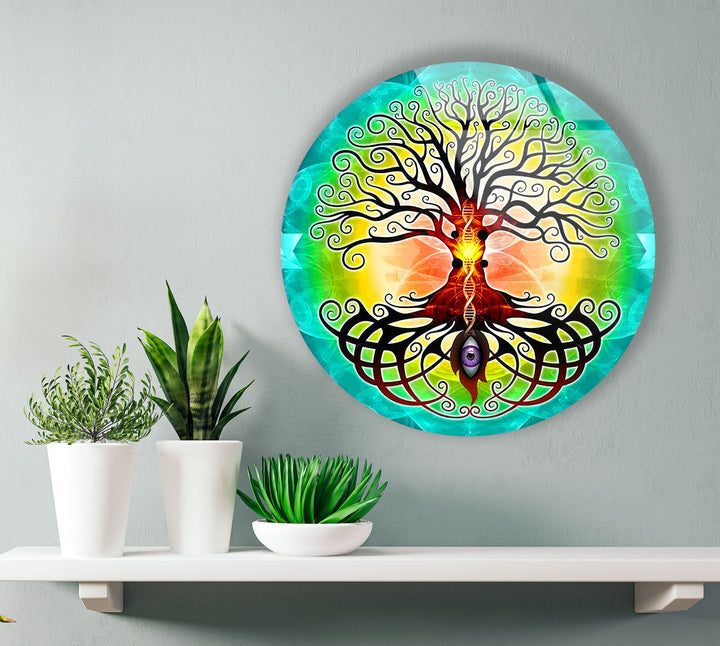 Mandala Round Tree of Life Glass Wall Art custom glass pictures, glass art prints
