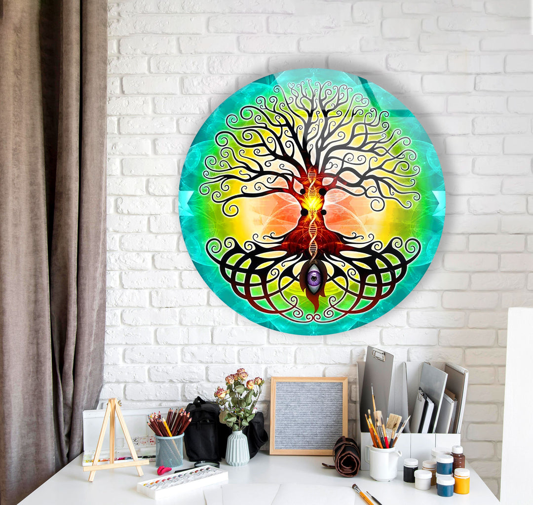 Mandala Round Tree of Life Glass Wall Art large glass photo prints, glass wall photos
