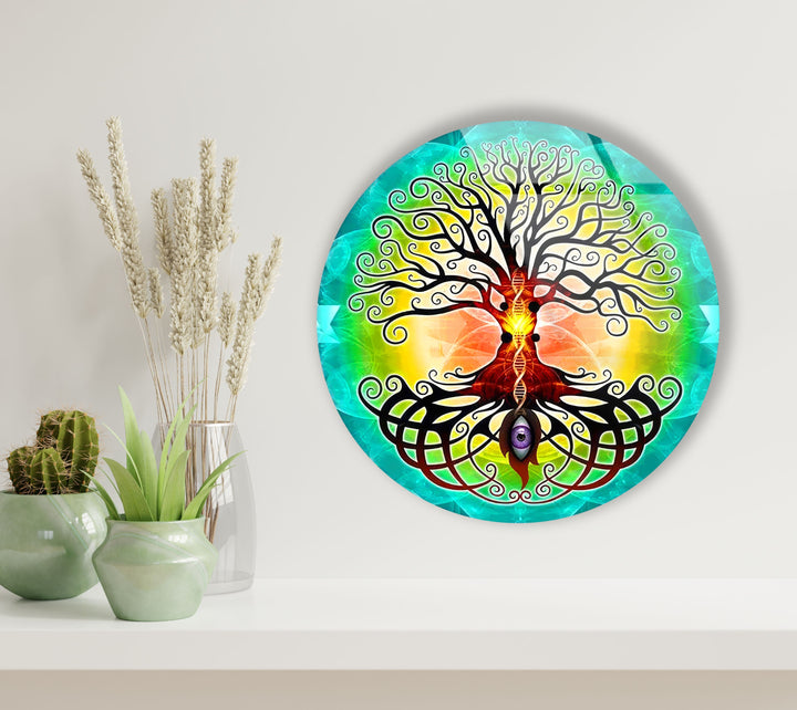 Mandala Round Tree of Life Glass Wall Art picture on glass wall art, photos printed on glass
