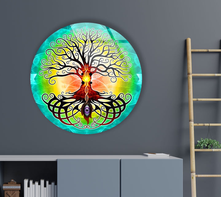 Mandala Round Tree of Life Glass Wall Art print on glass, glass printed photos
