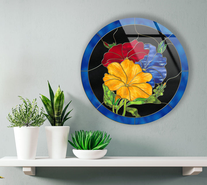 Colorful Flowers Round Glass Wall Art glass image printing, glass prints from photos
