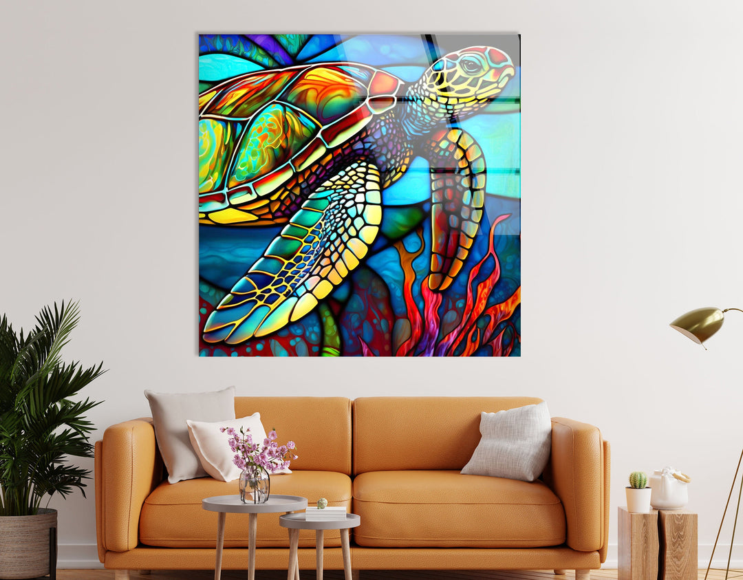 Stained Sea Turtle Glass Wall Art glass pictures for Wall, glass prints wall art