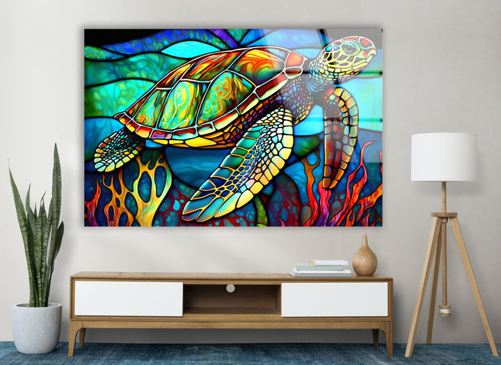 Stained Sea Turtle Glass Wall Art Glass Printing Wall Art, Print photos on glass