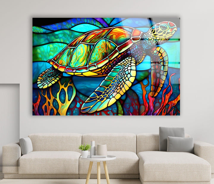 Stained Sea Turtle Glass Wall Art glass photo prints, glass picture prints