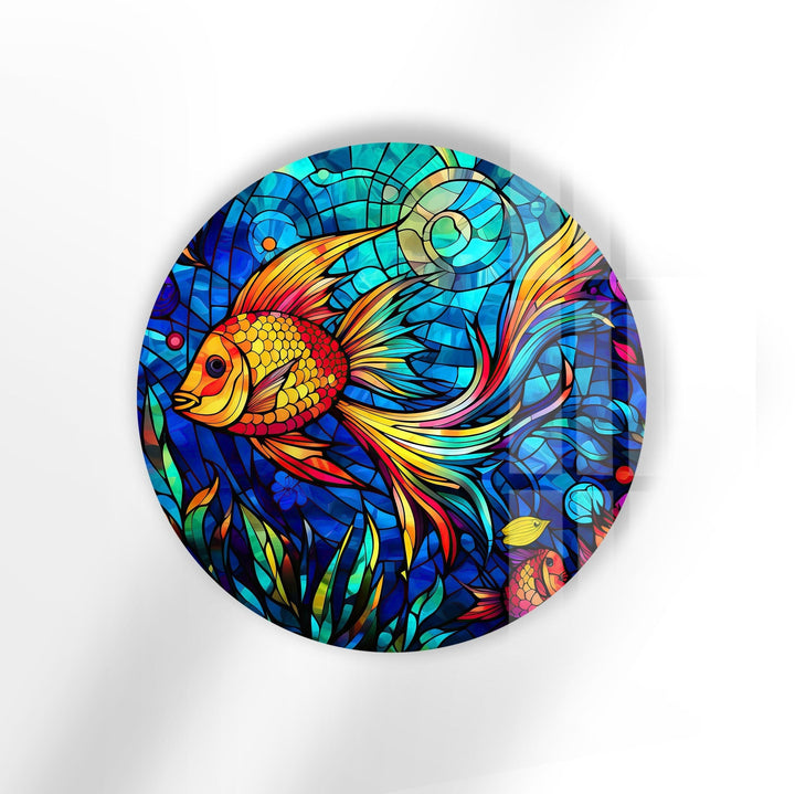 Fish Round Stained Glass Wall Art glass art painting, glass art for the Wall
