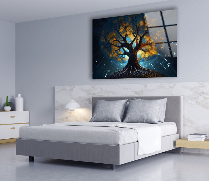 Glowing Magic Tree Glass Wall Art picture on glass wall art, photos printed on glass