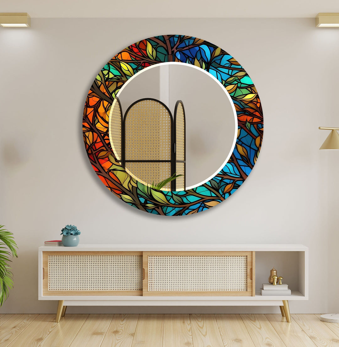 Colorful Stained Trees Wall Mirror Red Wall Mirror
