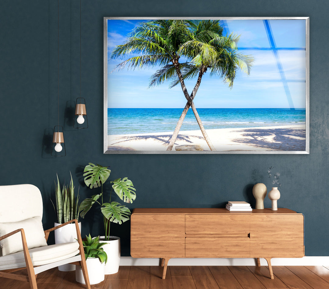 Sand Island Coconut Tree Glass Wall Artcustom glass photo prints, large glass prints