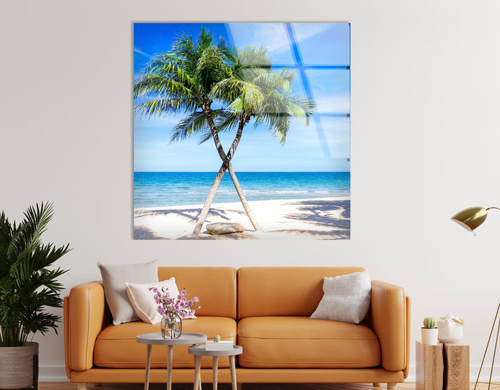 Sand Island Coconut Tree Glass Wall Artpicture on glass wall art, photos printed on glass