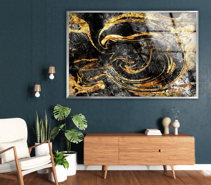 Black and Gold Marbling Mix Glass Wall Art , custom glass pictures, glass art prints