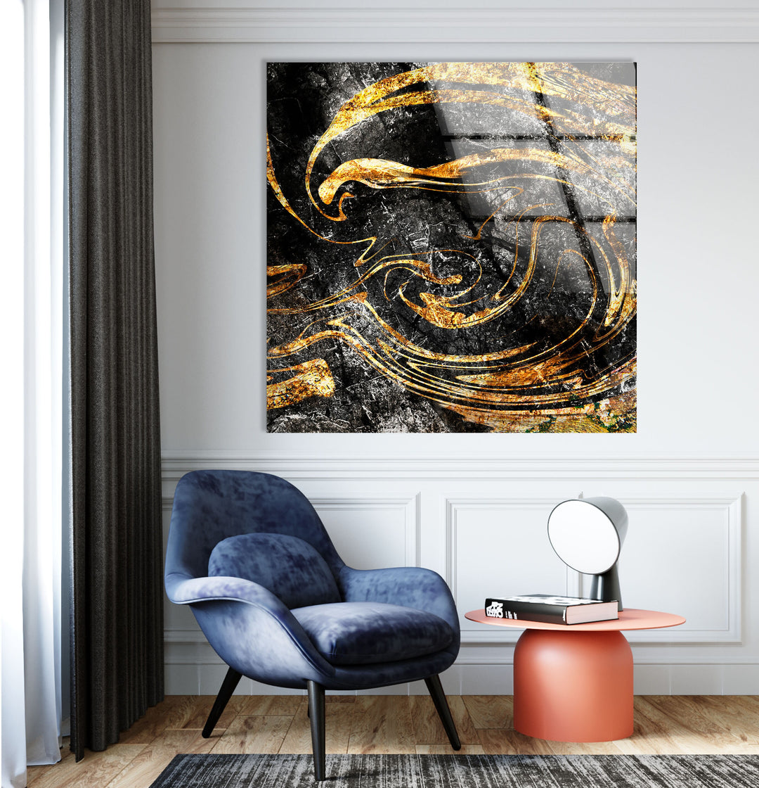 Black and Gold Marbling Mix Glass Wall Art , photo print on glass, prints on glass wall art