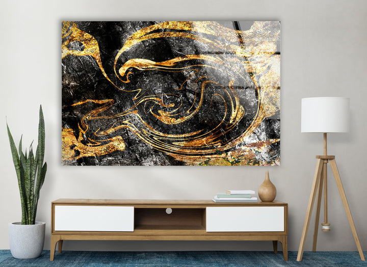 Black and Gold Marbling Mix Glass Wall Art , glass wall decor, Tempered Glass Wall Art