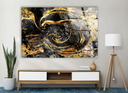 Black and Gold Marbling Mix Glass Wall Art