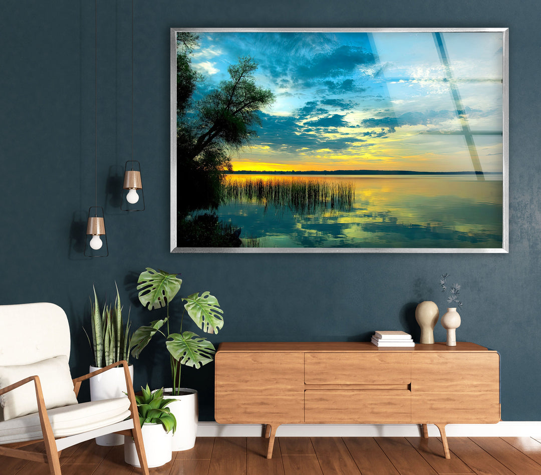 Gentle Sunrise Over The Lake Glass Wall Art custom glass photo prints, large glass prints