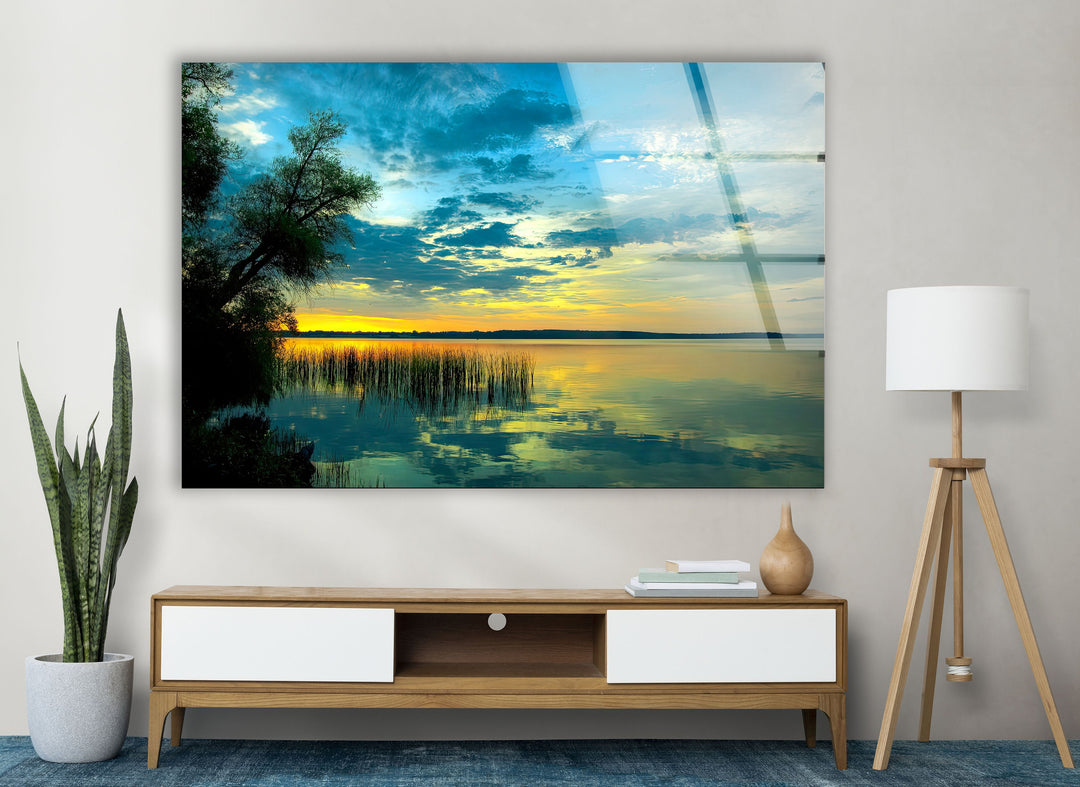 Gentle Sunrise Over The Lake Glass Wall Art glass pictures for Wall, glass prints wall art