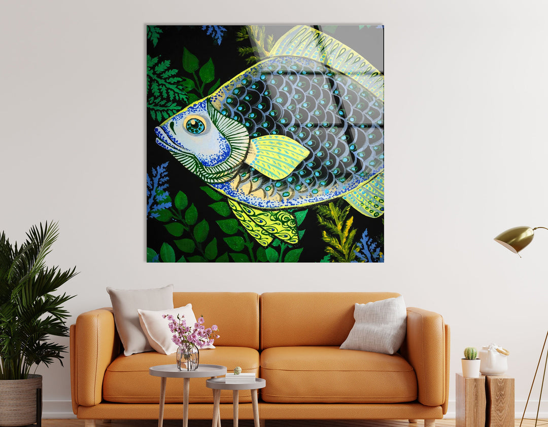 Fish Doodles Art Glass Wall Art Glass Printing Wall Art, Print photos on glass