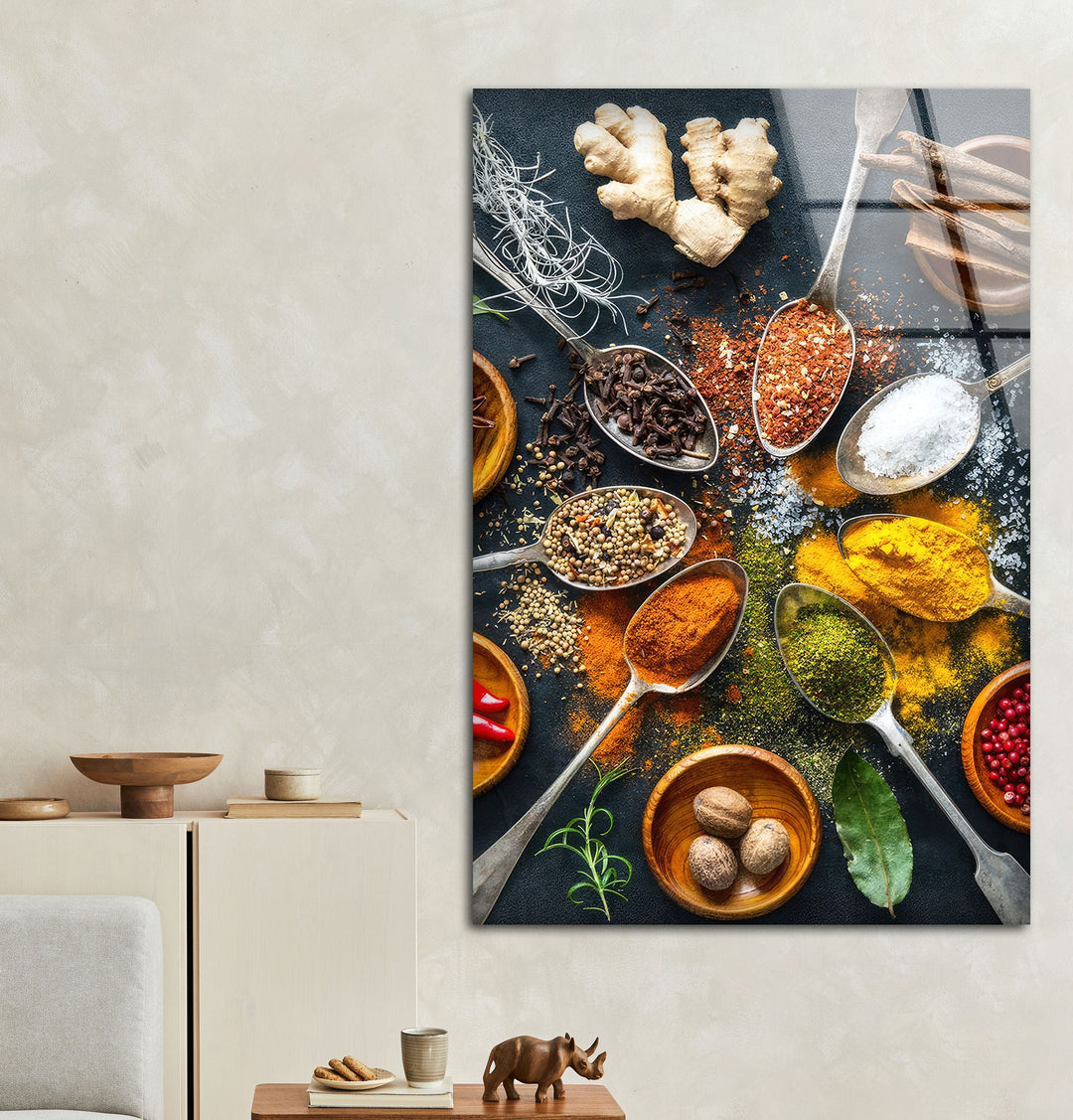 Indian Spices Glass Wall Art, glass pictures for Wall, glass prints wall art