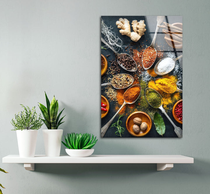 Indian Spices Glass Wall Art, picture on glass wall art, photos printed on glass