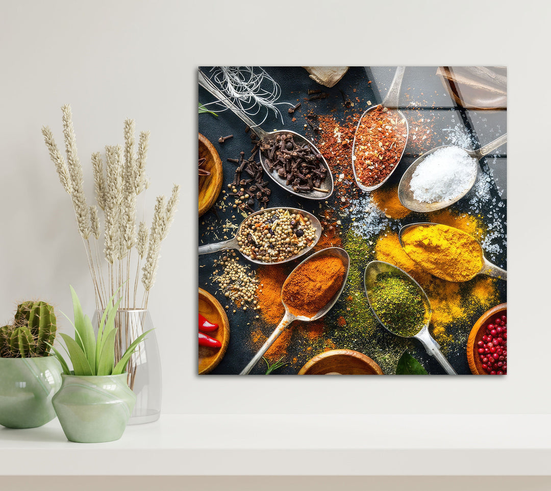 Indian Spices Glass Wall Art, Glass Printing Wall Art, Print photos on glass